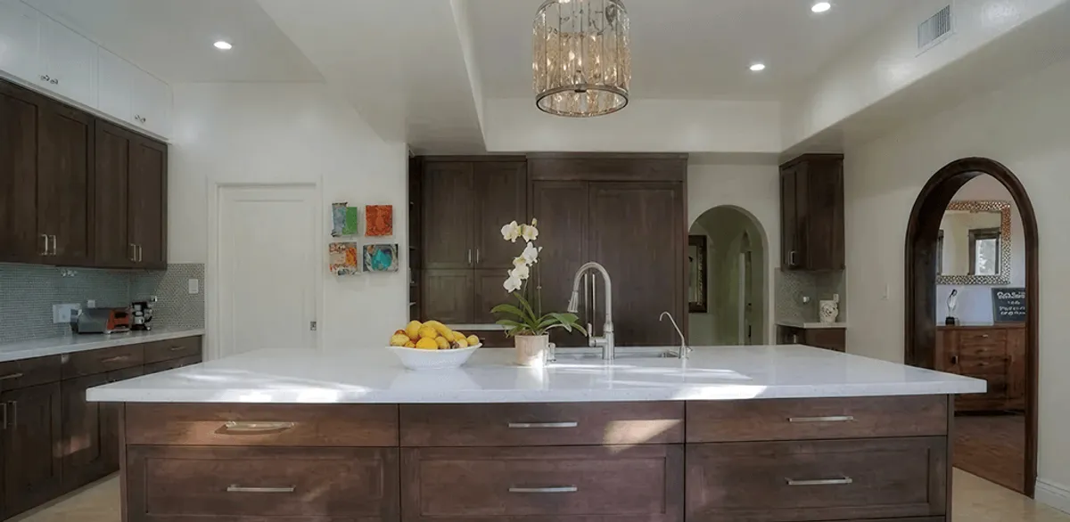 Cabinet refacing project with updated kitchen cabinets and island in Colorado Springs, CO