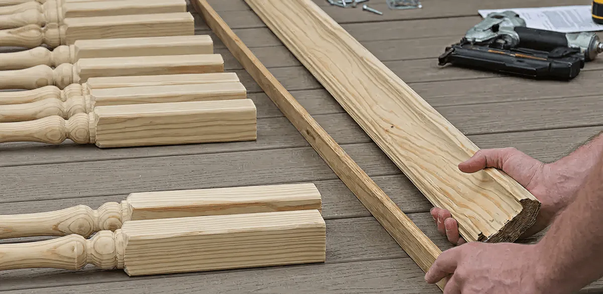 Handrail installation materials and wood components for stair rail work in Colorado Springs, CO